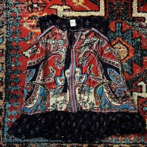 🍄Billa• Boho Colorful Blouse With Black Crochet Detail